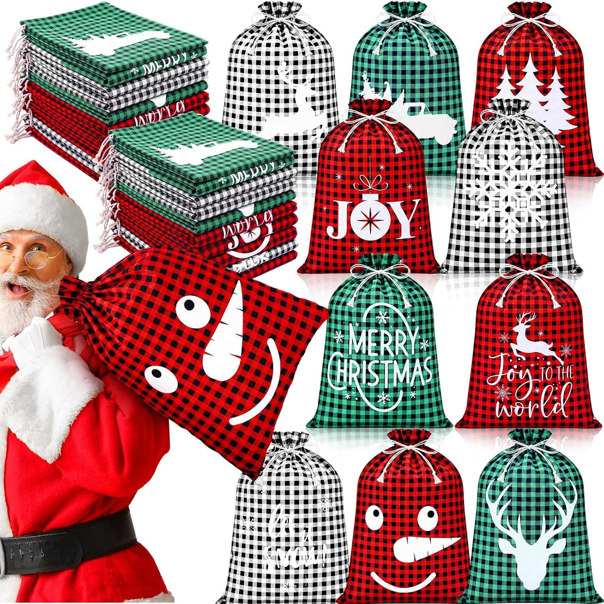windyun 16 pcs christmas drawstring bag santa sack, main product view