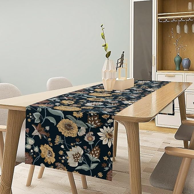 Boho Floral Table Runner Bohemian Floral Vintage Home Kitchen Dining Table Decoration 13x60 Inch 1PCS