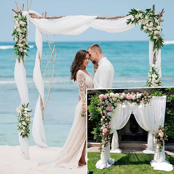 4 Panels Wedding Arch Draping Fabric 28" x 20Ft Wedding Arch Drapes Chiffon Fabric Drape Sheer Backdrop Curtain for Weddings Party Swag Ceremony Birthday Arbor Drapery Reception Ceiling Decor(White)