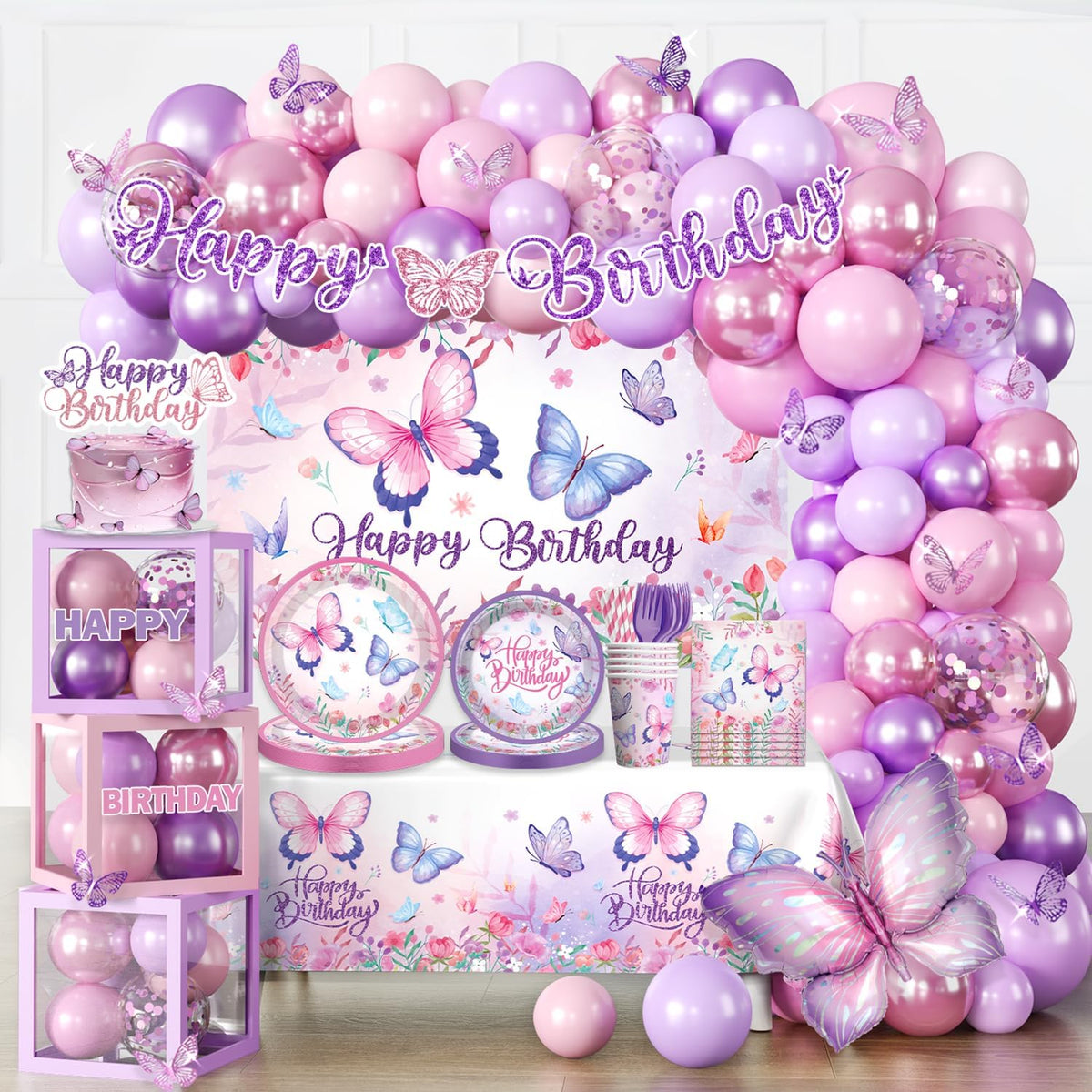butterfly birthday decorations complete party set, butterfly theme, main product view