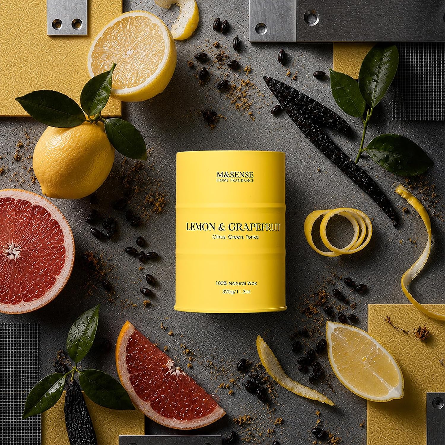 M&SENSE Lemon Candle,Summer Grapefruit Scented, Lemon Soy Candles 11.3oz 70 Hour Slow Burning, Limoncello Highly Scented Citrus Candles for Bathroom, Fresh Smelling Candle