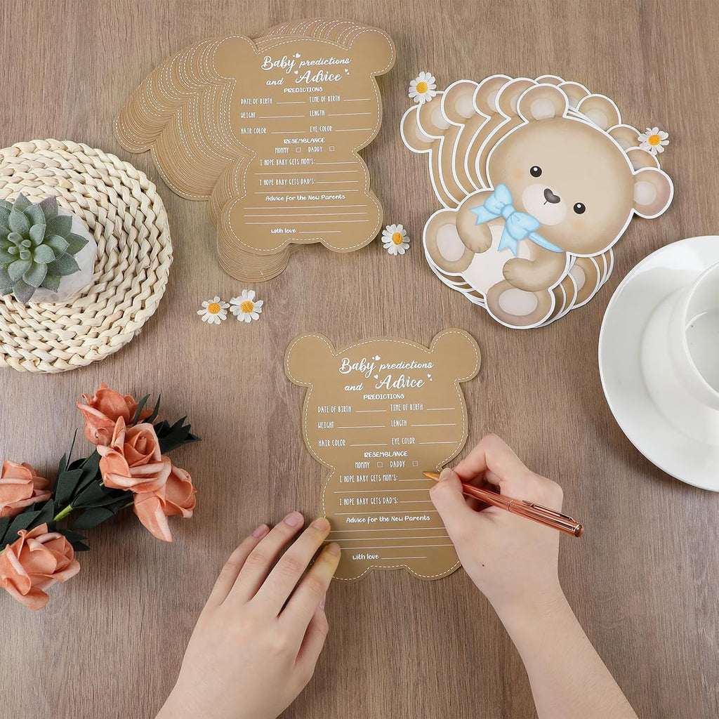 50PCS Teddy Bear Baby Shower Game Set Baby Shower Prediction and Advice Card We Can Bearly Wait Decorations Wishes Card Supplies for Gender Neutral Game Party Activity