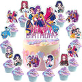 25Pcs Demon Movie Hunters Cake Decorations with 24pcs Cupcake Toppers, 1pcs Happy Birthday Cake Topper, Cartoon Themed Party Supplies, Perfect for Birthday Party Decorations