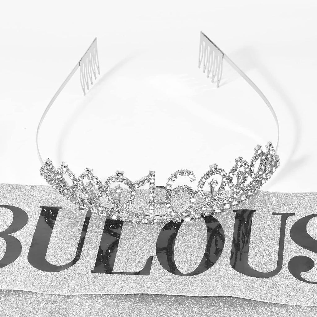 16th Birthday Sash and Tiara, Sweet 16 Fabulous Sash and Tiara Birthday Crown, Happy 16th Birthday Gifts for Party Favors Supplies and Decorations, Silver