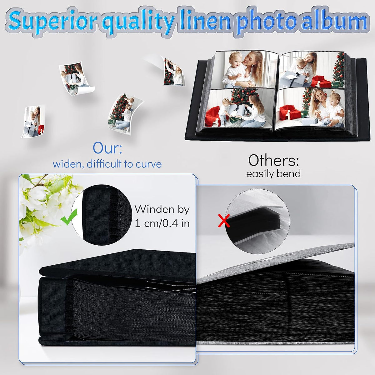 Popotop 4x6 Photo Album 1000 Pictures, Linen Hardcover, Reinforced Spine