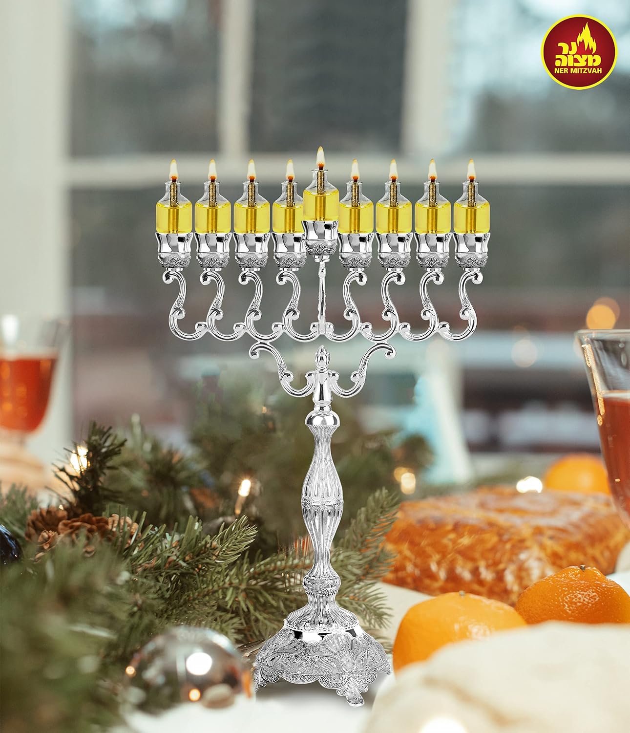 Ner Mitzvah Pre - Filled Menorah Oil Cup Candles, Hanukkah Ohr Lights, 100% Olive Oil with Cotton Wick in Glass Cup - Medium (Pack of 44) Burns Approx. 2 1/2 Hrs