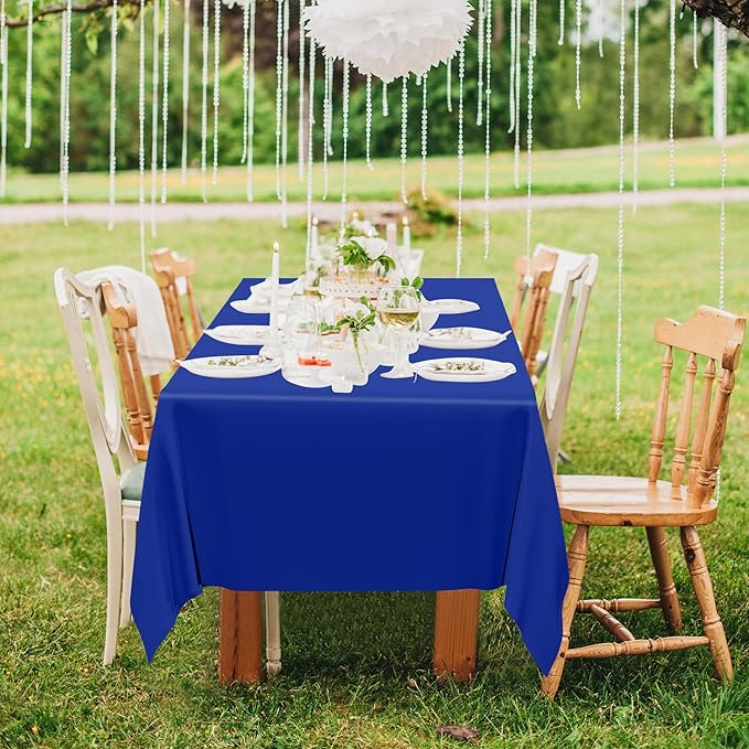 QZYL 4 PCS Blue Tablecloth, 54 x 108 Inches Plastic Table Cloth Disposable, Table Cloth for Parties, Picnic, Camping and Baby Shower Decorations, Leakproof Table Cover of Indoors Outdoors