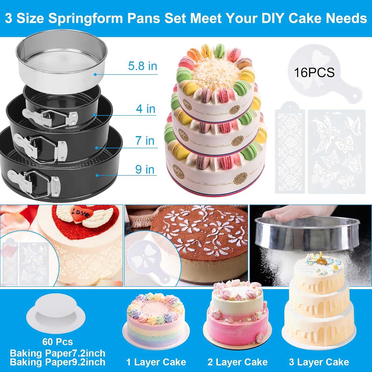Cake Decorating Kit, 748 Pcs Cake Decorating Supplies with 3 Springform Pans Cake Carrier Turntable Cupcake Liners Cake Topper Piping Bags Tips for Beginner Professional Easter mom Gifts