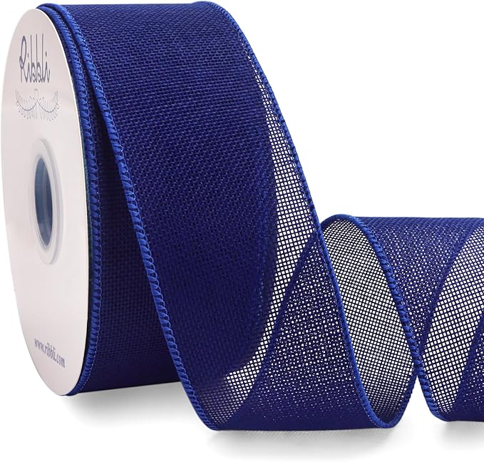 Ribbli Dark Blue Burlap Wired Ribbon, 2-1/2” Inch x Continuous 20 Yard, Wired Edge Ribbon for Wreaths,Big Bows,Tree Decoration,Outdoor Decoration