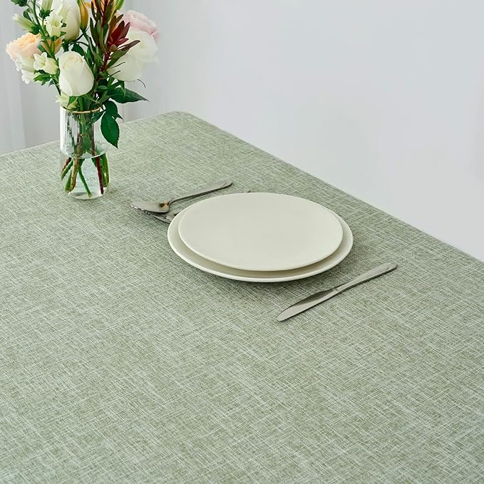 maxmill Flaxy Faux Linen Tablecloth with 2-Tone Slubby Texture Wrinkle Free Anti-Shrink Soft Table Cloth for Kitchen Dining Tabletop for Outdoor and Indoor Use Rectangle 60 x 84 Inch Sage