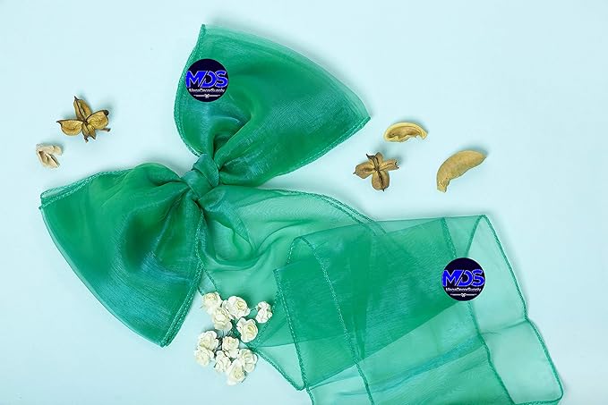 MDS Pack of 200 PCS Organza Chair Sashes Wider Dining Chair Bows Ribbon Tie Back for Wedding Party Birthday Bridal Shower Reception Event Banquet Home Chair Cover Decoration - Green