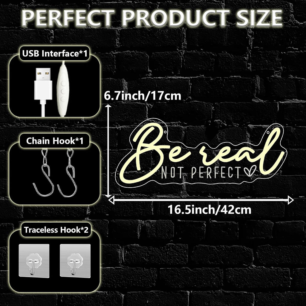 be real not perfect neon sign for wall showing dimensions