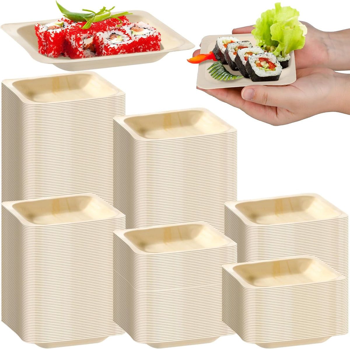 hoolerry 600 pcs square disposable wood bowls party, main product view