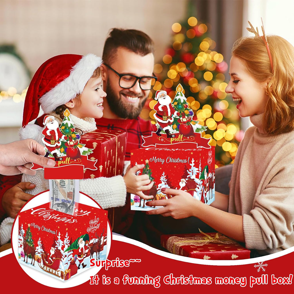 Christmas Party Gifts, Christmas Money Box for Cash Gift Pull, Surprise Money Holders for Cash with 50Pcs Transparent Bags, Fun Ways to Give Cash As A Present for Kids Adults