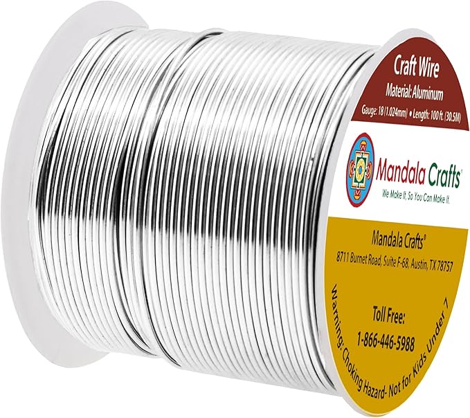 Mandala Crafts 18 Gauge Anodized Aluminum Craft Wire for Jewelry Making - 100 FT Colored Flexible Silver Tone Wire - Bendable for Bonsai Armature Crafting Sculpting