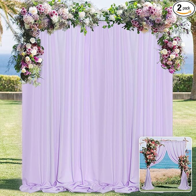 MYSKY HOME 10ft x 7ft Curtains Backdrop Curtains for Parties Light Purple Background Curtains Drapes Wedding Curtains Stage Curtains Rod Pocket Drapes Backdrop for Baby Showers, 5ft x 7ft, 2 Panels