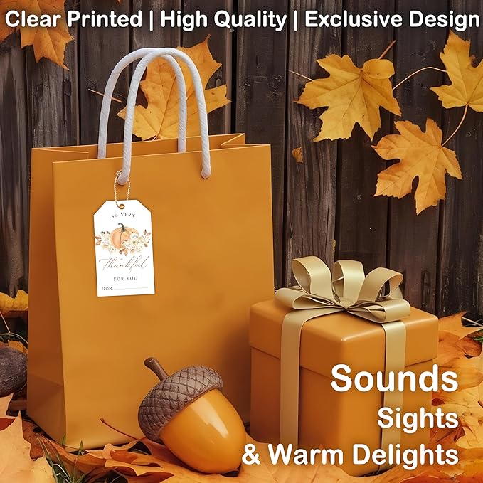 50 Pcs Fall Gift Tags, 2.1"×3.5" Autumn Florals Thank You Gift Tags for Party Favors, Pumpkin Thanksgiving Gifts Tags for Party Favor - B09