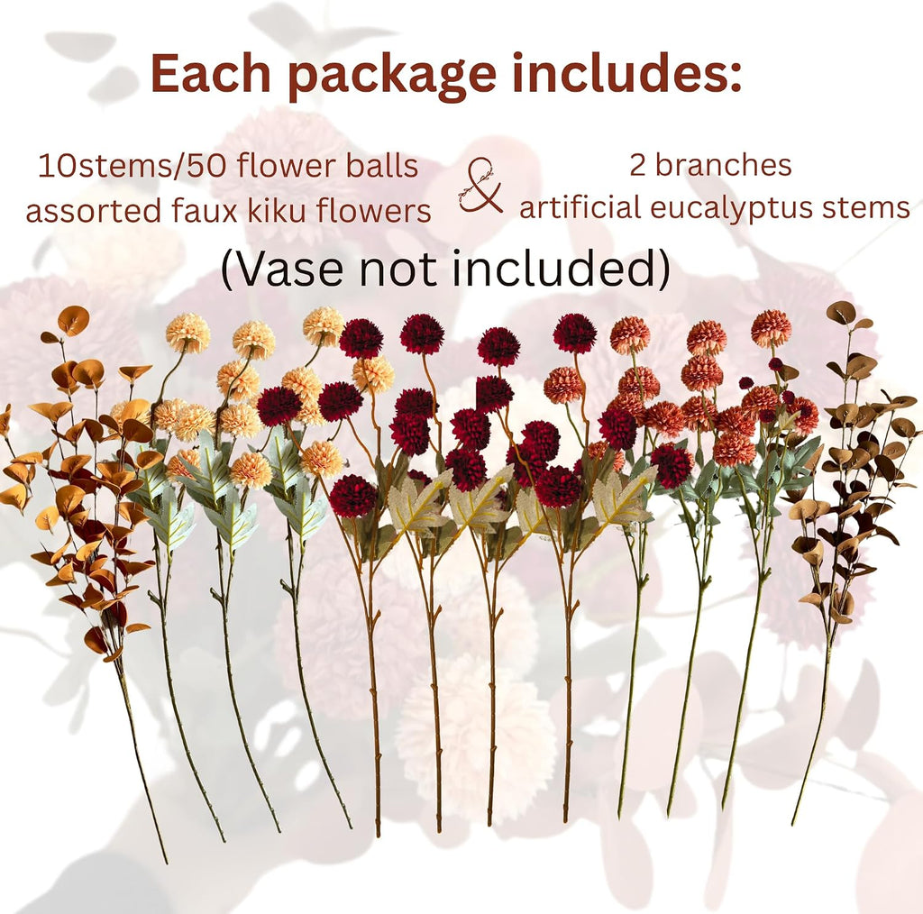 faux fall flowers, burnt orange artificial floral stems, package contents