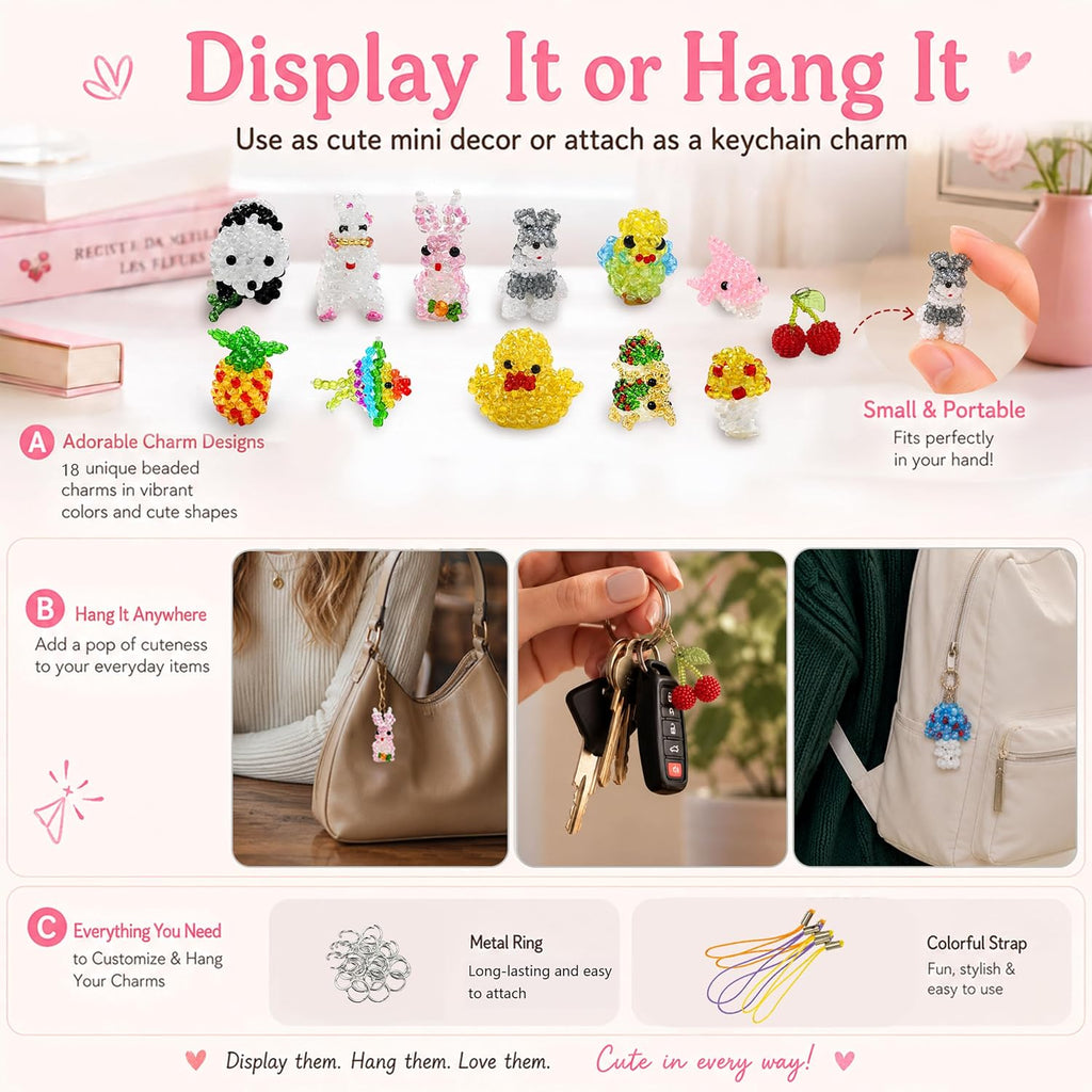 lydztion 18pcs mini 3d beaded animals set, handmade, package contents