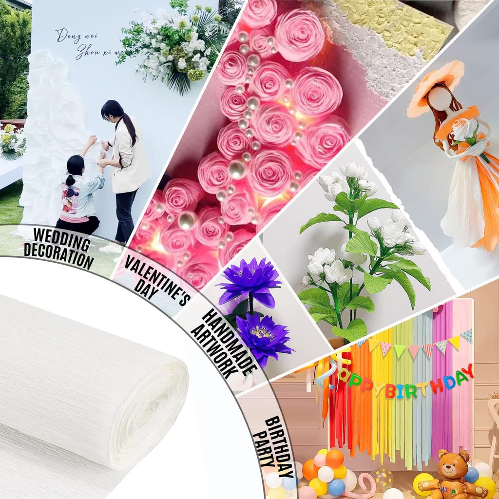 VNAKER White Crepe Paper Rolls, 17 Inch x 98 Inch, 3 Rolls - Heavy Duty, for Flowers, Mother's Day, Valentine's Day, Birthdays, Weddings, DIY
