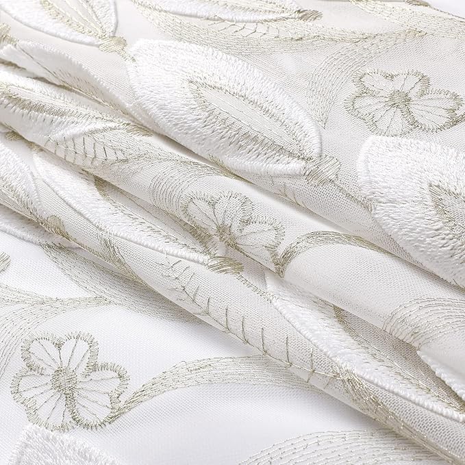 VISIONTEX White Sheer Voile Curtains, Decorative White Embossed Drip Rod Pocket Window Drapes for Home Kitchen, Living Room and Bedroom 54 x 84 Inch, Set of 2 Curtain Panels