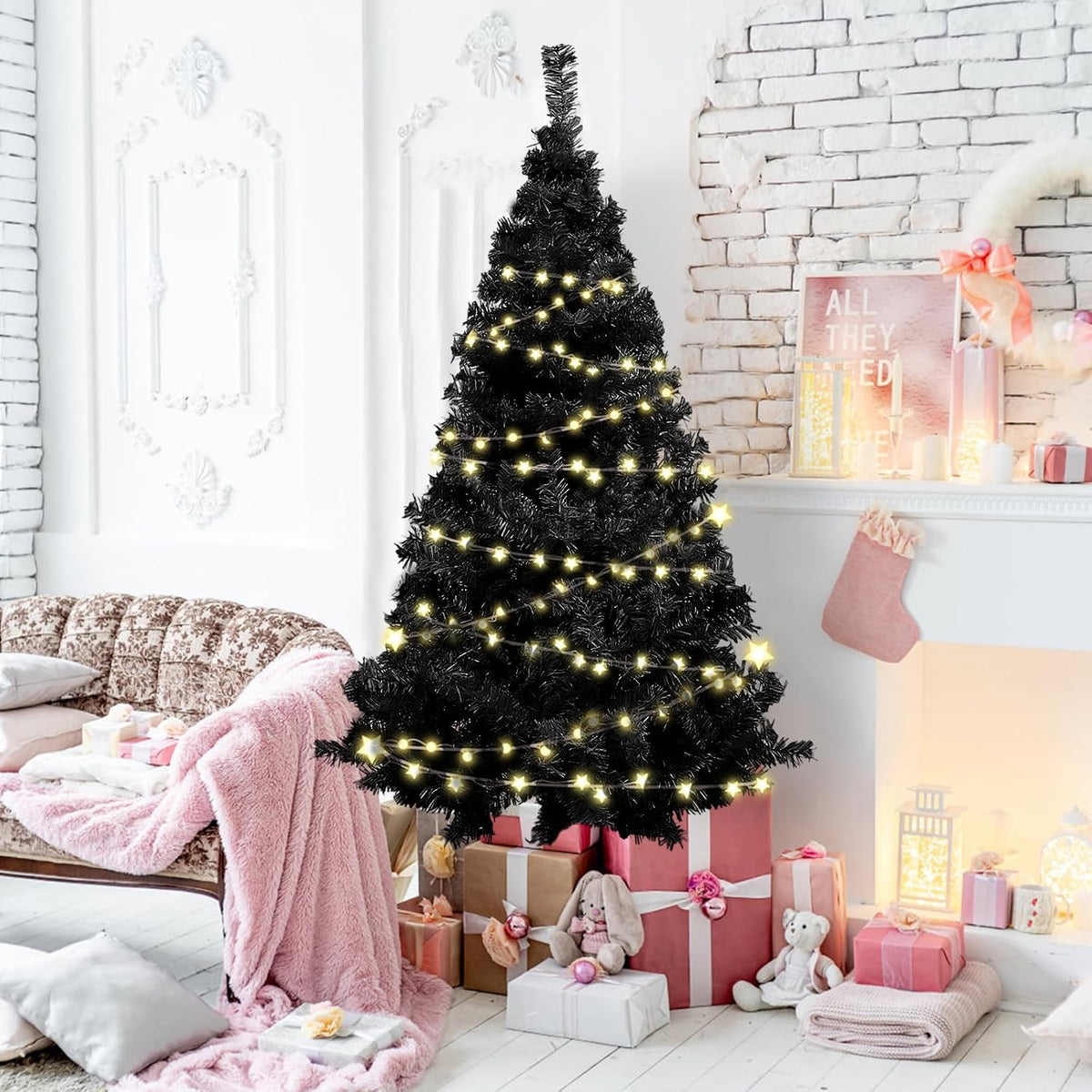 5ft Halloween Black Christmas Tree for Home, Office, Party Decoration, Artifi...