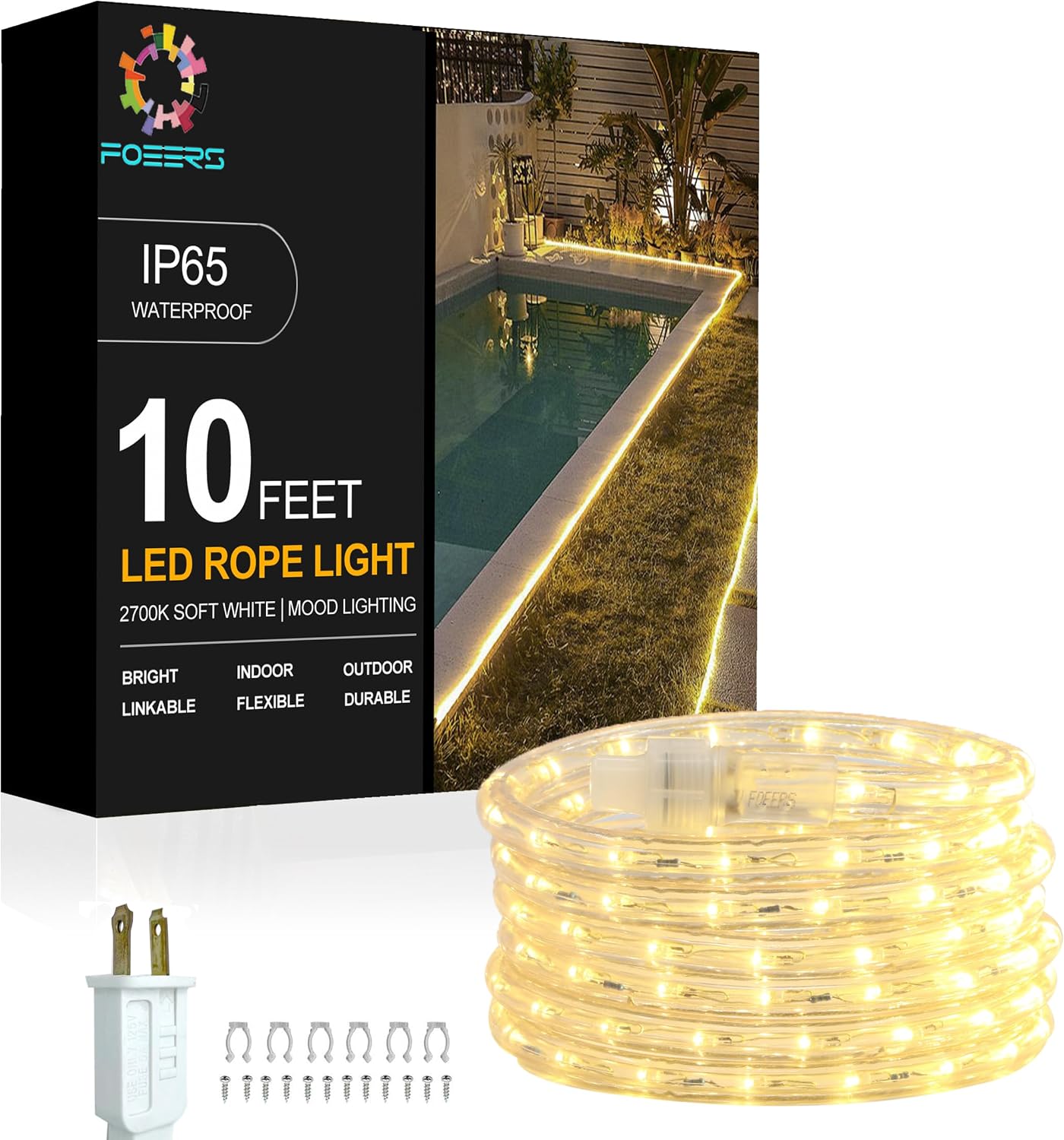 10FT Rope Lights Indoor,Connectable and Flexible LED Tube Lights,LED Rope Lights Outdoor for Garden,Patio,Porch,Backyard,Christmas Decoration(Warm White,2800K-3000K)