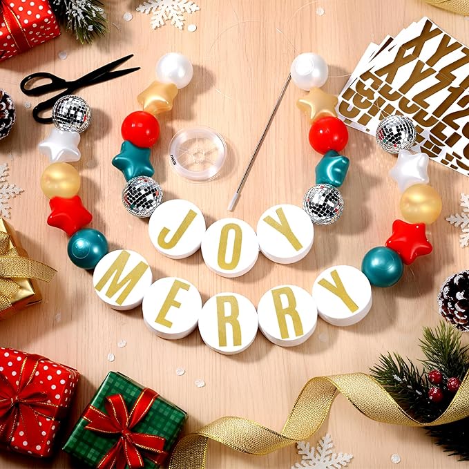 Giant Friendship Bracelet Garland Kit, DIY Birthday Banner with Letters Ball Jumbo Customizable Friendship Bracelet Decor for Halloween Christmas Wedding Party(Red, Green, White)