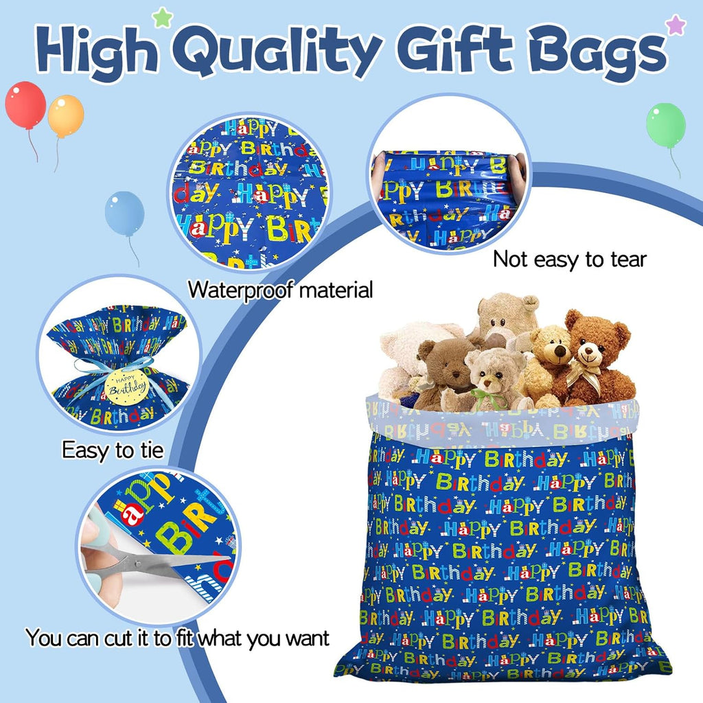 Laidans 56" Extra Large Blue Plastic Gift Bag, Jumbo Happy Birthday Gift Bag with Tag and Tie for Boy Kids Birthdays Parties or Holiday
