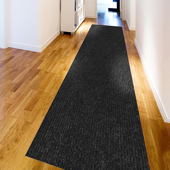 Ottomanson 2' x 12' Hallway Runner with Scraper Pile Extra Durable Non-Slip Rug Mat for Indoor & Outdoor Use - Ideal for Kitchen, Entryway, Patio & Garage - High-Traffic Carpet, Black