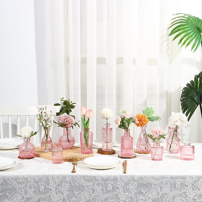 Bud Vases in Bulk 50, Glass Vases for Centerpieces, Small Vases for Flowers, Small Flower Vase for Centerpieces, Mini Vintage Vase, Pink Bud Vases for Wedding Table Decor