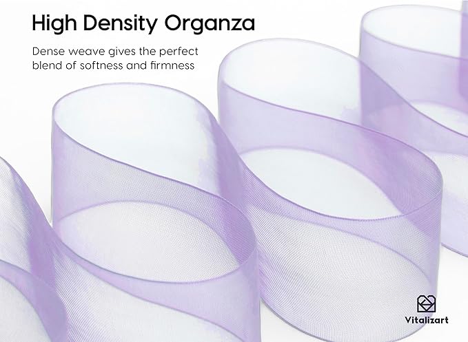 Vitalizart Organza Ribbon 1.5" x 30 Yd Lavender Purple & Cream White Sheer Ribbons for Gift Wrapping Crafts Christmas Wreaths Bows Party Decor Wedding Bouquet