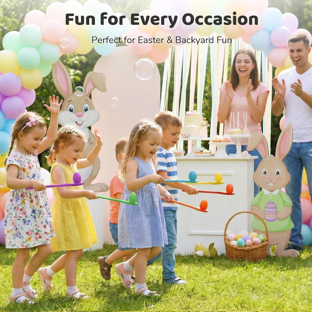 LovesTown 12 PCS Egg Spoon Race Game Sets, Wooden Balance Relay Games for Kids Carnival Birthday Party Outdoor Spring Group Obstacle Course Game Field Day Party Favors