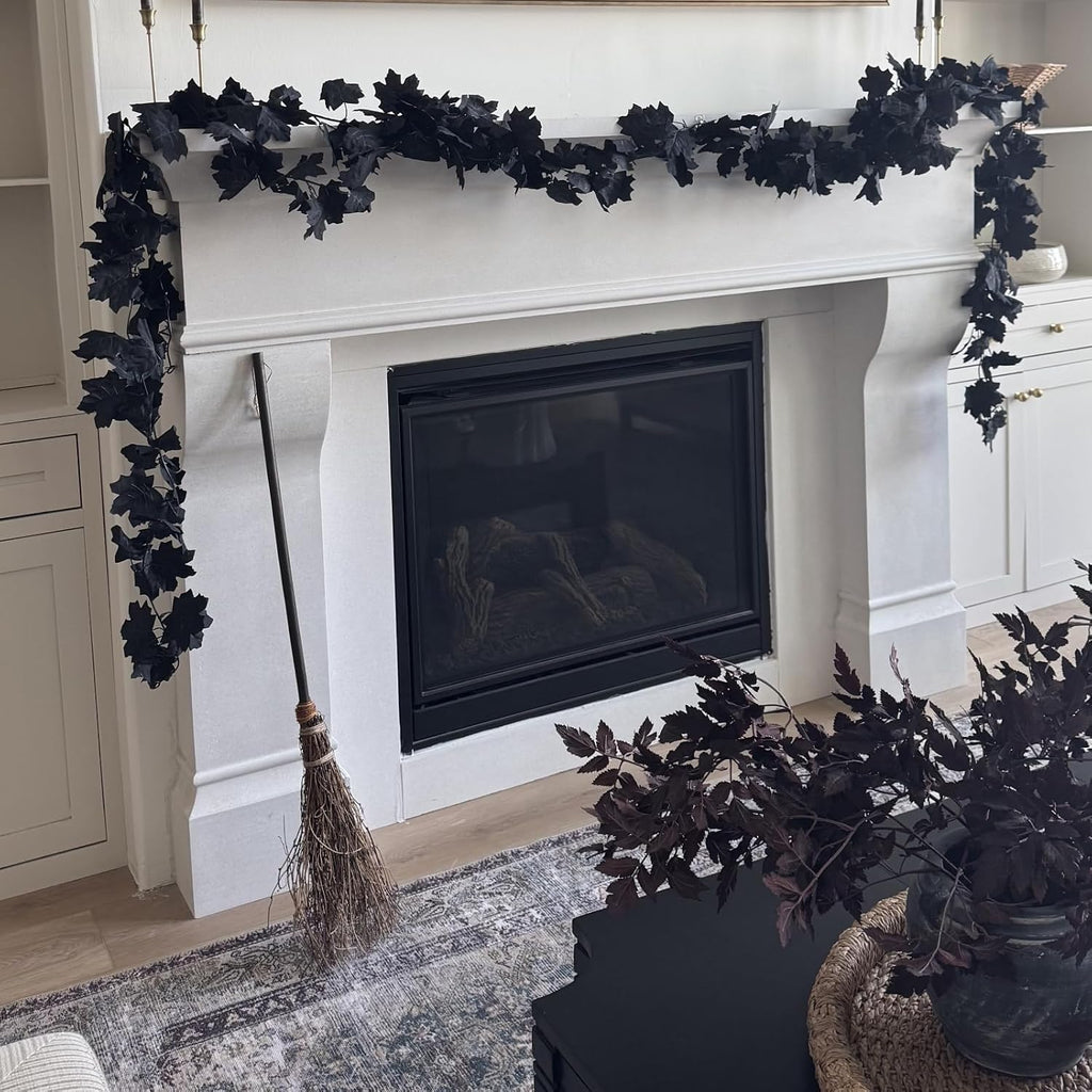 cqure black maple leaf garland, 12pcs halloween garland, front angle view