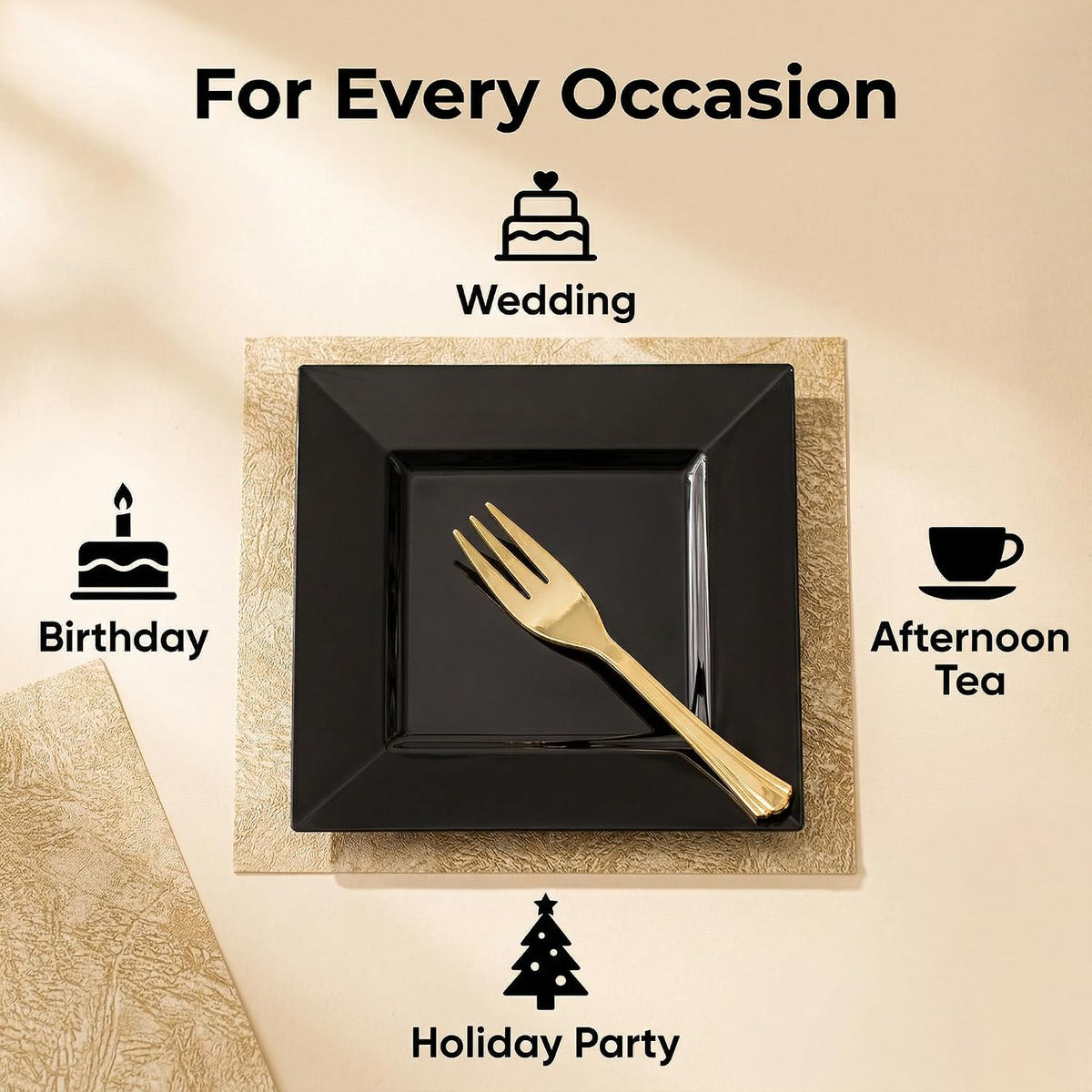 supernal 200pcs black square plastic dessert cake plates, view 9