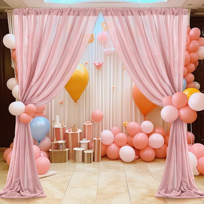 PARTISKY 10ftx10ft Dusty Rose Chiffon Sheer Backdrop Curtains, Wrinkle-Free Wedding Backdrop Drapes for Birthday Party Ceremony Arch Stage Decor Background for Photography 5ft x 10ft,2 Panels