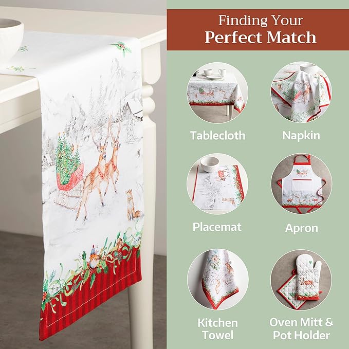 Maison d' Hermine Table Runner 100% Cotton Single Layer Table Runners 108 inches Long for Thanksgiving Christmas Decorations Home Kitchen Dining Party Wedding (Christmas Tradition, 14.5" x 108")