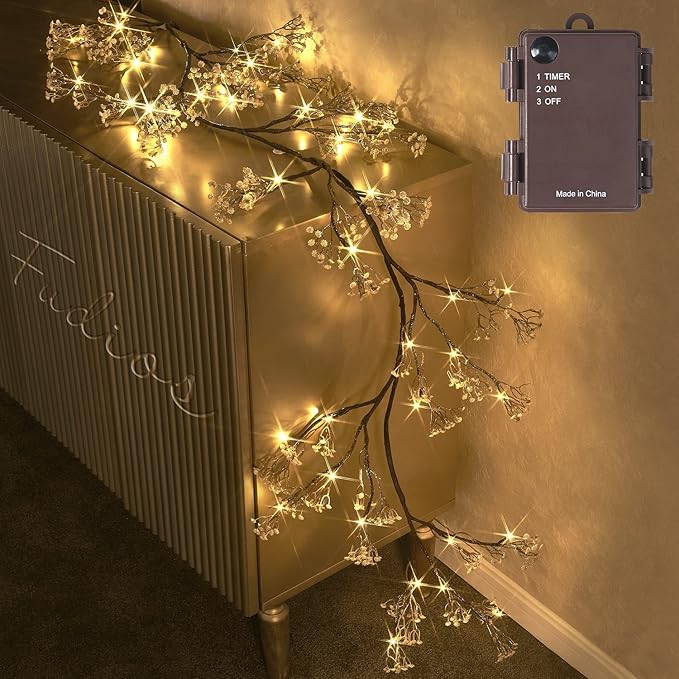 Fudios Lighted Garland Flowers for Mantle with Timer Battery 48 LED 6ft Vine Garlands for Decor with Flowers and Lights for Summer Wedding Party