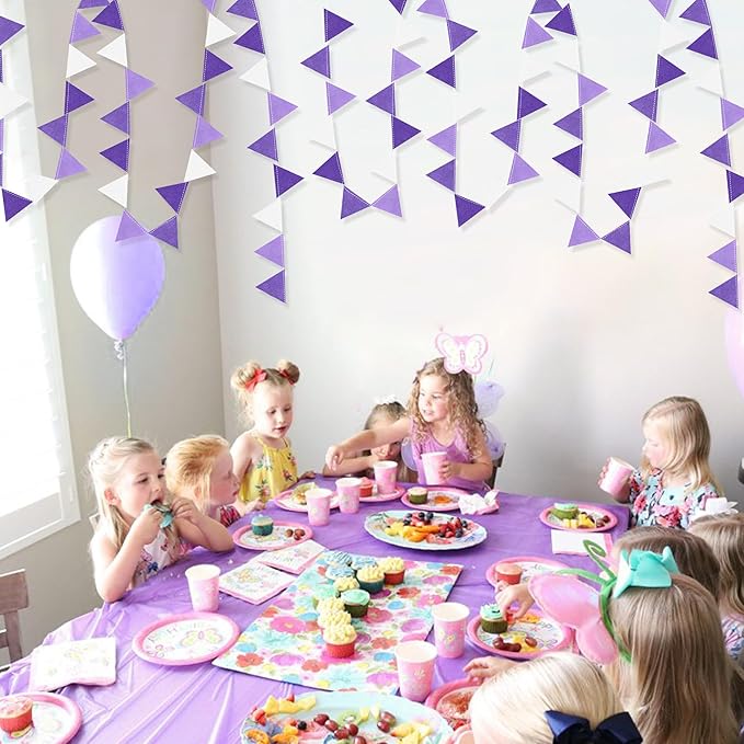 Purple Party Decorations Ombre Lavender Felt Hanging Triangle Mini Bunting Pennant Banner Flag for Birthday Wedding Baby Shower Bridal Shower Engagement Lilac Violet Party Classroom Nursery Decor