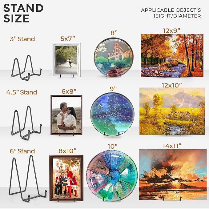 TR-LIFE Plate Stands for Display - 4.5 Inch Plate Holder Display Stand + Metal Frame Holder Stand for Picture, Decorative Plate, Book, Photo Easel