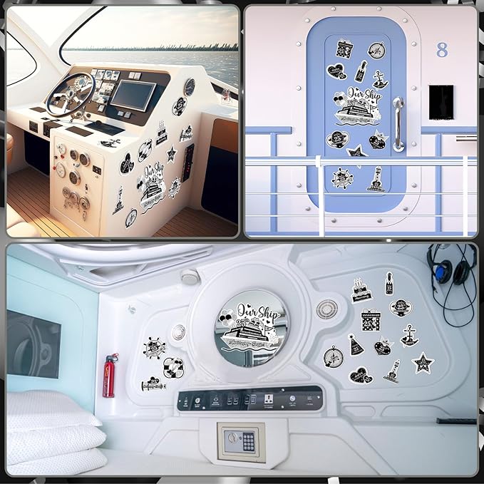 25th Anniversary Cruise Door Magnets Decorations, Black Silver Happy 25th Anniversary Cruise Ship Door Decor Magnetic for Married in 2000 Men Women Wedding Party Refrigerator Fridge Car Kitchen Garage