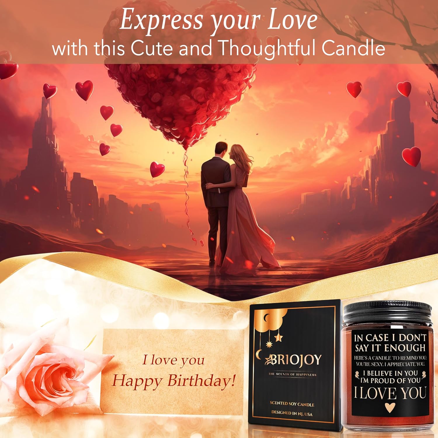 Anniversary Wedding Engagement Scented Soy Candles- Gift for Him Her Girlfriend Boyfriend - Birthday Gifts for Women Men - Mothers Day Love You Gift for Wife - Romantic Valentines for Husband
