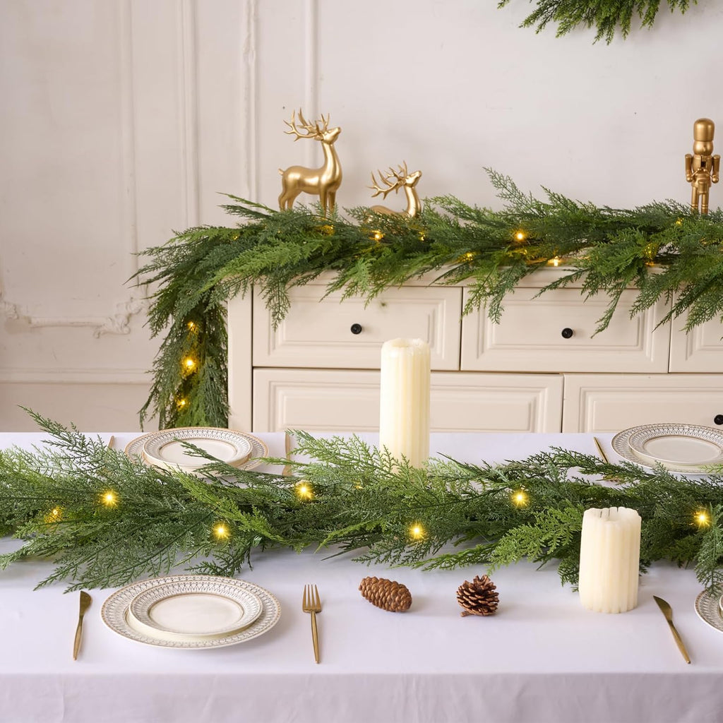12ft 1pcs prelit realistic faux pine cedar garland showing dimensions