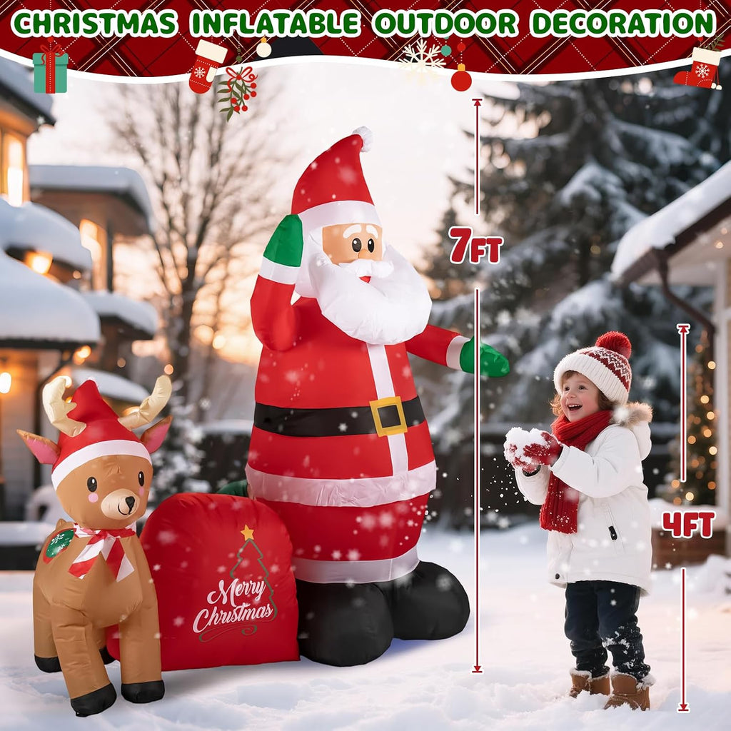 7ft christmas inflatable santa clau built-in led lights, close-up detail