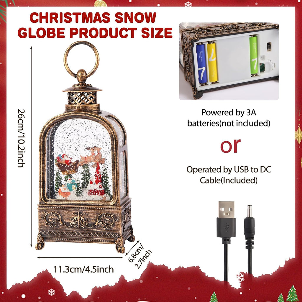 Village Snow Globe Christmas, 10.2 Musical Snow Globe Lantern Lights with 6H Timer Battery & USB Powered, Retro Style Holiday Glitter Snow Globes for Xmas Home Decoration Indoor Party Gifts