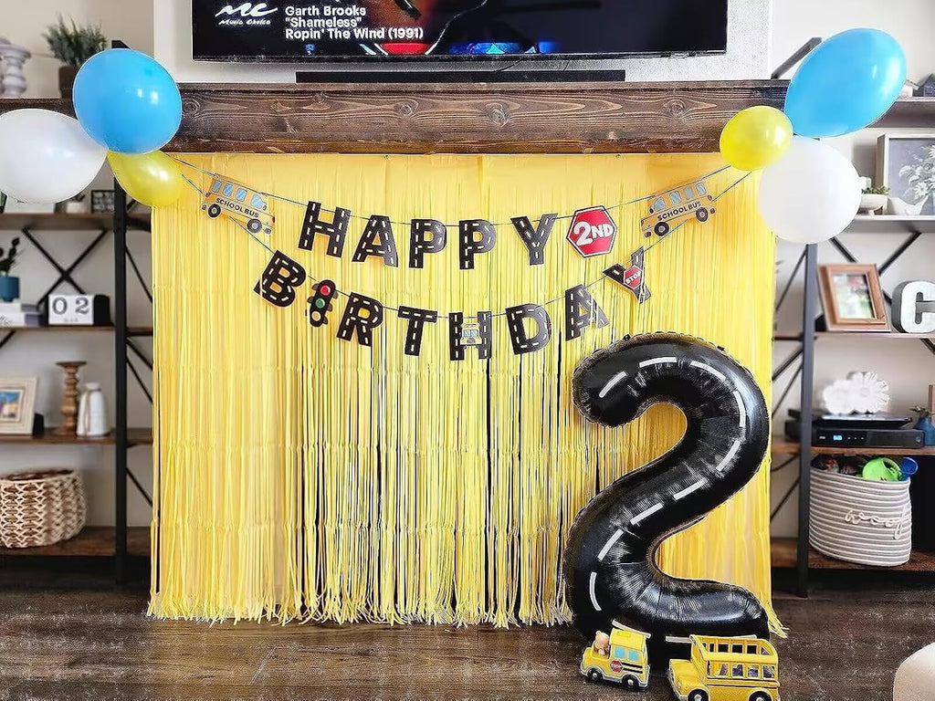 2PC Yellow Backdrop Curtain for Birthday Party Decorations, Yellow Streamers Fringe Backdrop Birthday Decorations, Foil Fringe Curtains Party Decorations