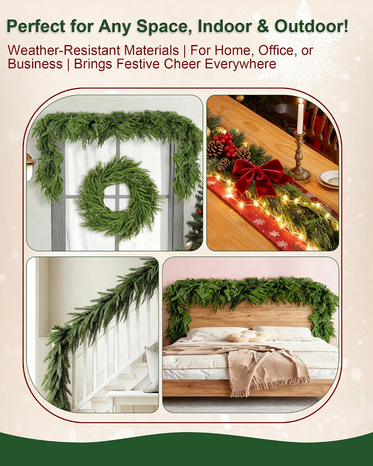 Norfolk Pine Artificial Christmas Garland, Unlit Greenery, 12 FT (6FT*2)