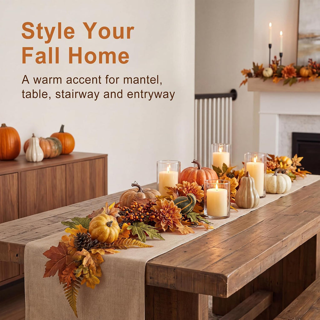 6 ft realistic fall garland for mantle autumn on a desk or shelf