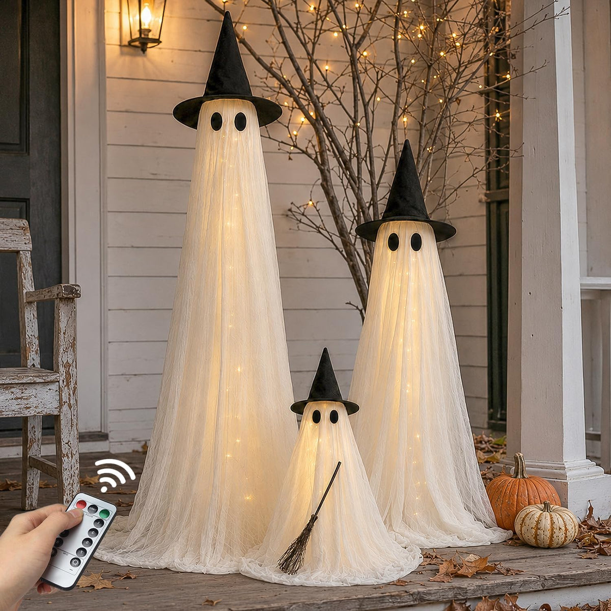 halloween decorations outdoor 3 pack lighted ghost-family with, main product view