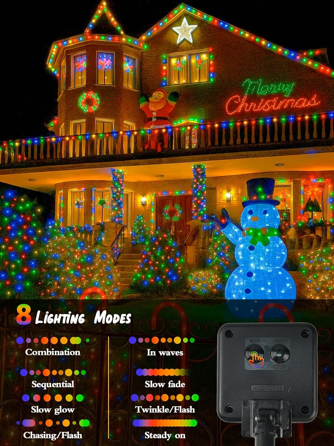 6 Pack 600 LED Solar Christmas Lights Outdoor, Solar Lights Multicolor